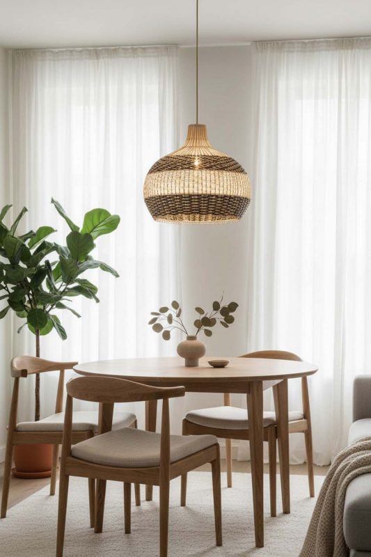 Scandinavian Black White Round Rattan Pendant - Bright & Airy