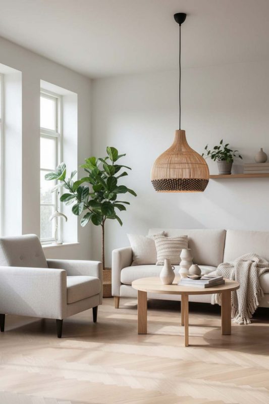 Scandinavian Bottom Black Rattan Pendant Light - Bright & Airy