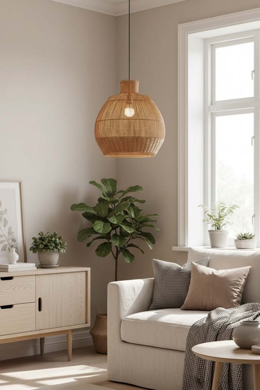 Scandinavian Bottom Brown Rattan Pendant - Modern Nordic Feel