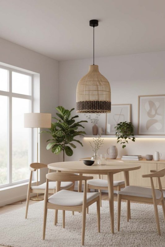 Scandinavian Bottom Dark Brown Wicker Bell Pendant Light - Simple & Functional