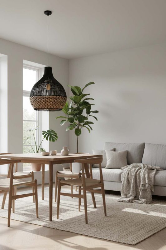 Scandinavian Bottom Tan Brown Rattan Light Black Body - Simple & Functional