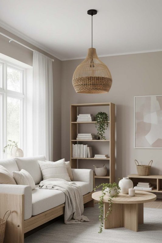 Scandinavian Bottom Tan Brown Rattan Pendant Light - Clean & Minimal