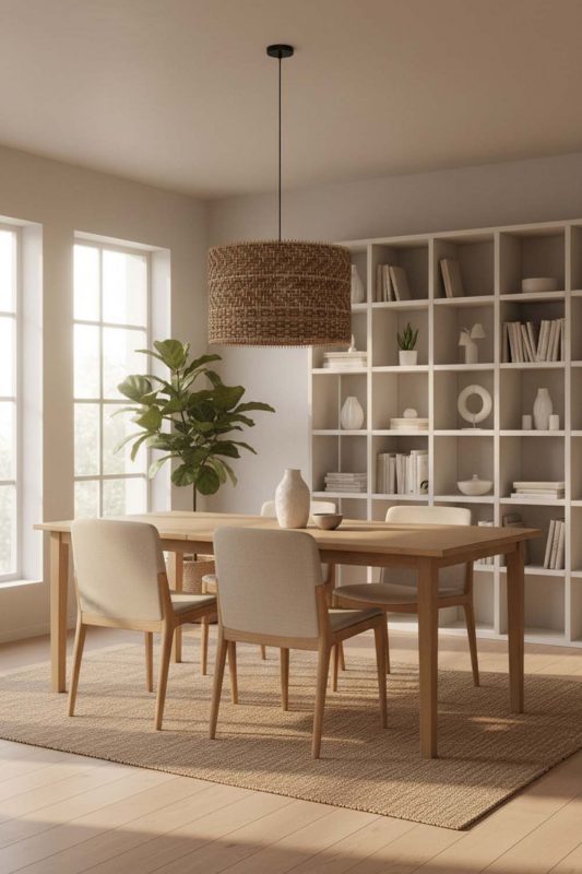 Scandinavian Brown Rattan Drum Lamp Shade - Simple & Functional