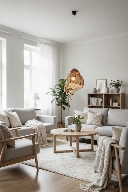 Scandinavian Brown Rattan Spiral Pendant Light - Modern Nordic Feel