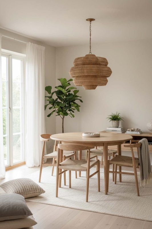 Scandinavian Brown Tiered Rattan Chandelier - Clean & Minimal