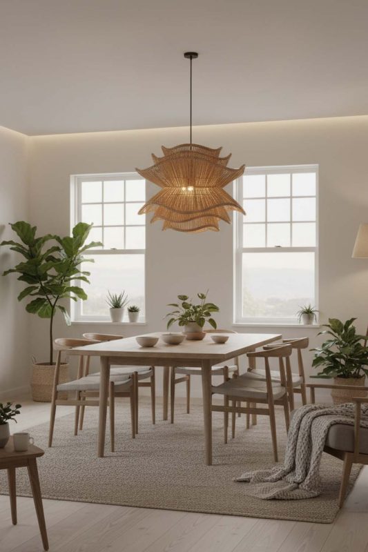 Scandinavian Brown Vietnamese Flower Rattan Chandelier - Soft & Cozy