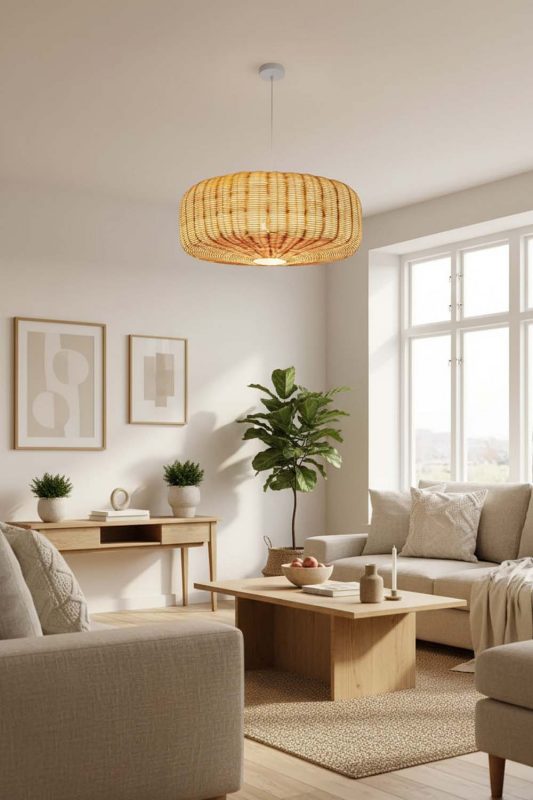 Scandinavian Flat Drum Rattan Chandelier - Soft & Cozy