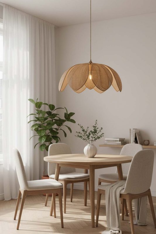 Scandinavian Flower Petal Rattan Pendant Light - Simple & Functional