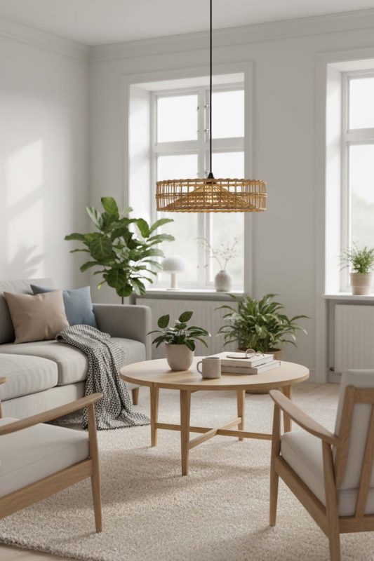 Scandinavian Halo Wicker Rattan Pendant - Bright & Airy