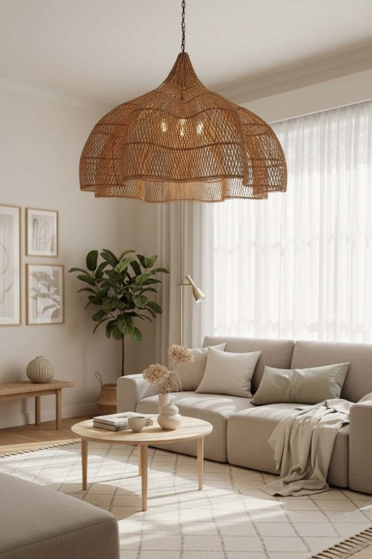 Scandinavian Natural Bloom Rattan Pendant Light - Modern Nordic Feel