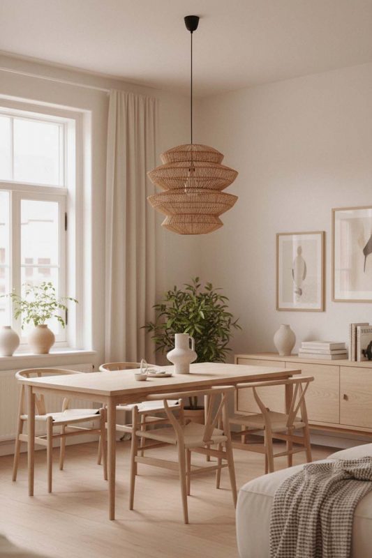 Scandinavian Rattan Accordion Pendant Light - Simple & Functional