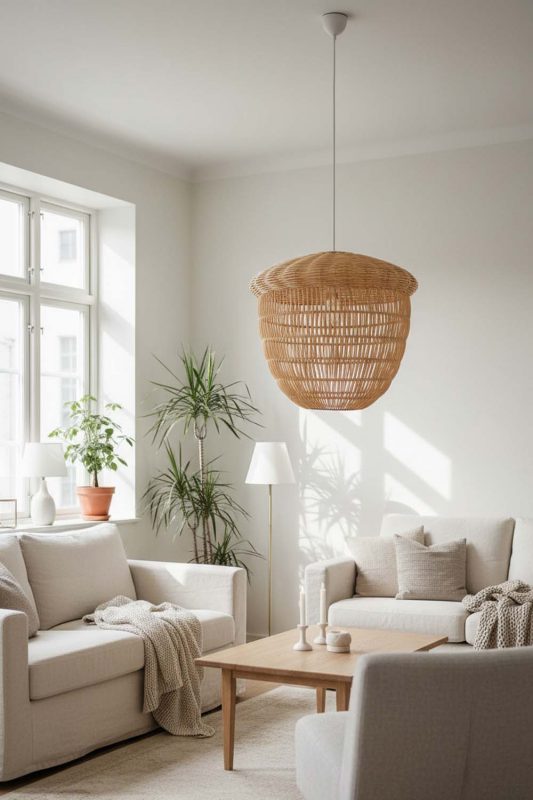 Scandinavian Rattan Acorn Shaped Pendant Light - Modern Nordic Feel