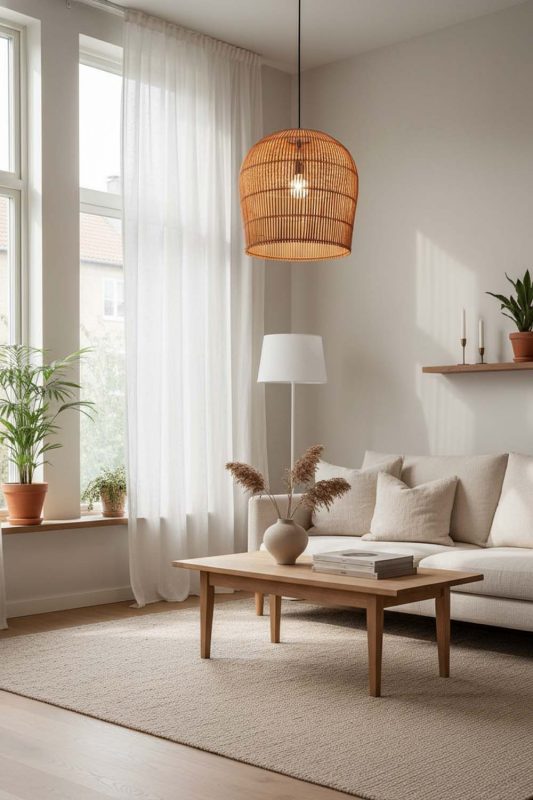 Scandinavian Rattan Bell Shaped Pendant Light - Modern Nordic Feel
