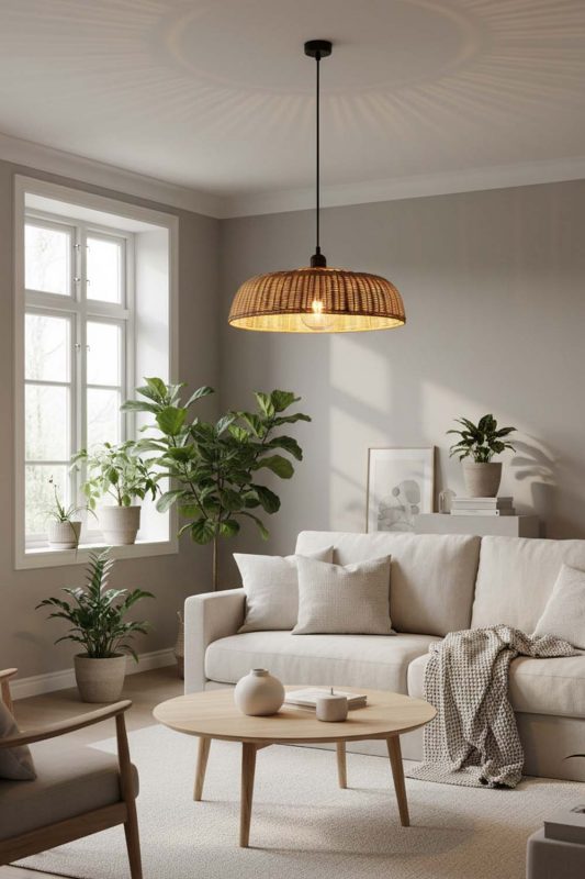 Scandinavian Rattan Disc Pendant Light - Clean & Minimal