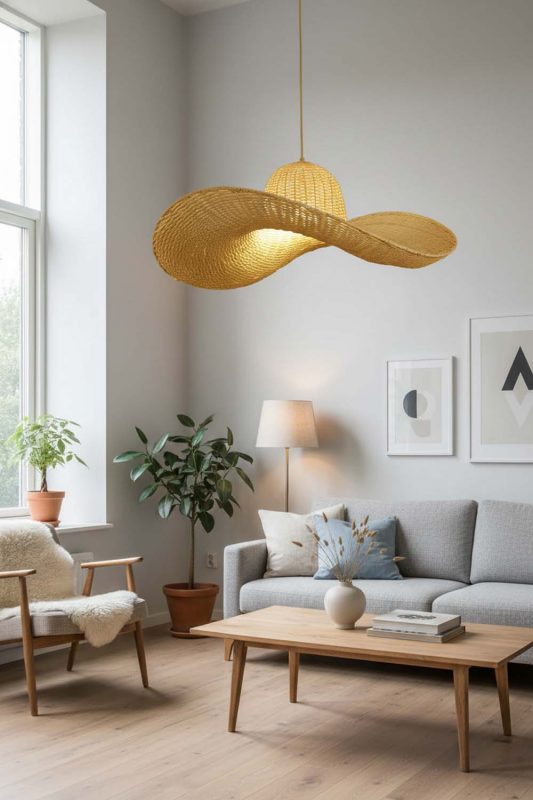 Scandinavian Rattan Hat Pendant Light - Bright & Airy