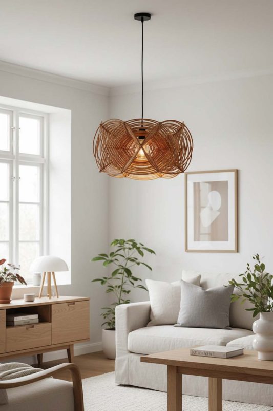 Scandinavian Rattan Linear Pendant Light - Clean & Minimal