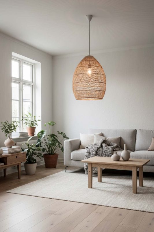 Scandinavian Rattan Sophisticated Pendant - Bright & Airy