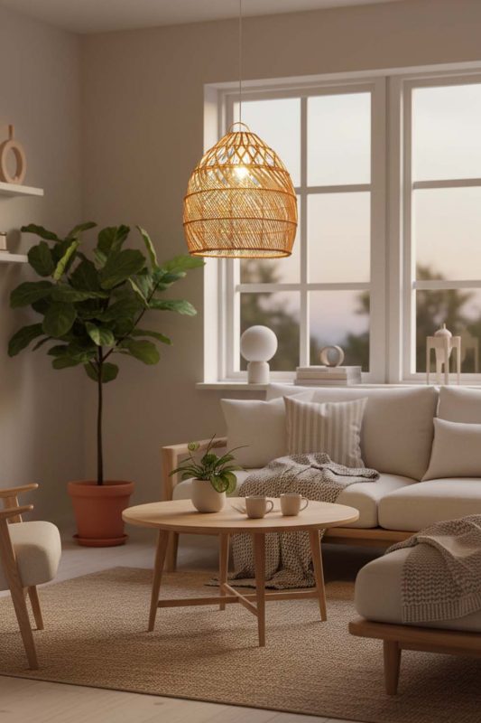 Scandinavian Rattan Tapered Pendant Light - Modern Nordic Feel