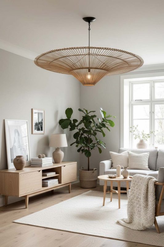 Scandinavian Rattan Umbrella Pendant Light - Bright & Airy