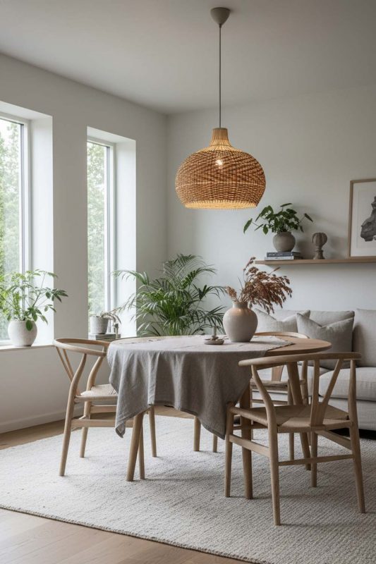 Scandinavian Red Orange Rattan Pendant Light - Simple & Functional