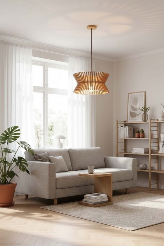 Scandinavian Round Wood Slat Pendant Light - Soft & Cozy