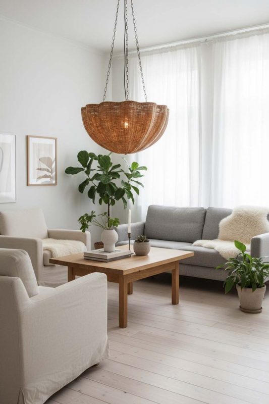 Scandinavian Scalloped Rattan Pendant Light - Bright & Airy