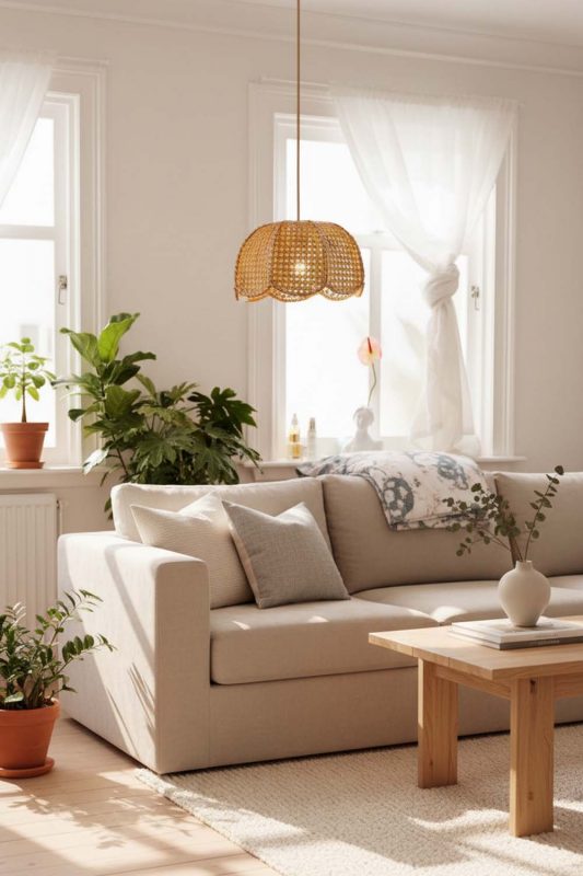Scandinavian Scalloped Wicker Lampshade - Clean & Minimal