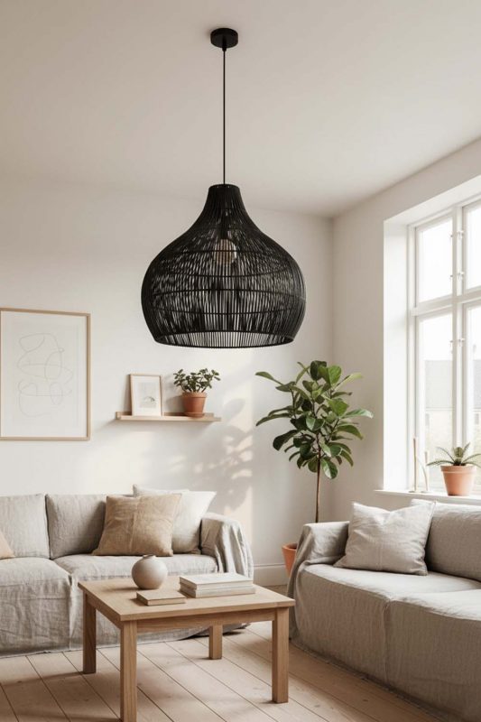 Scandinavian Simple Black Rattan Pendant Light - Clean & Minimal