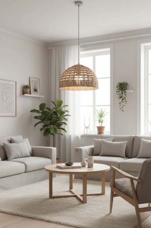 Scandinavian Small Rattan Dome Pendant - Soft & Cozy