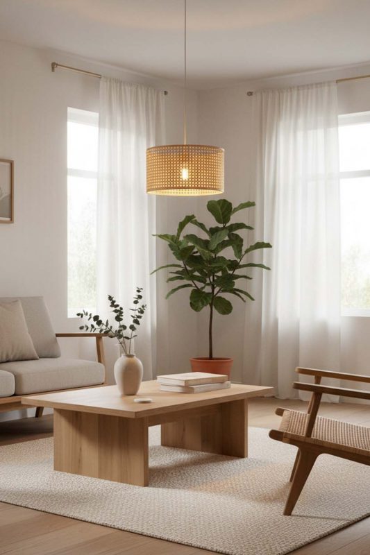 Scandinavian Small Rattan Drum Pendant Light - Bright & Airy