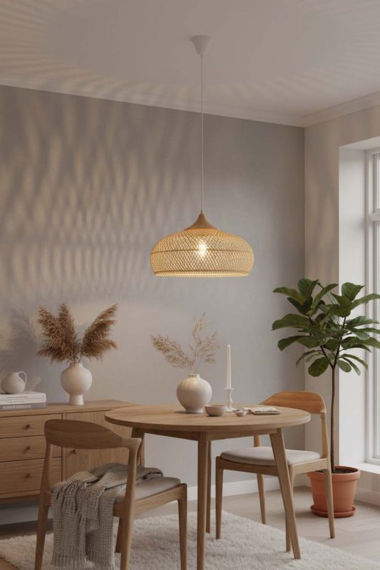 Scandinavian Vintage Wood Rattan Pendant Light C - Modern Nordic Feel