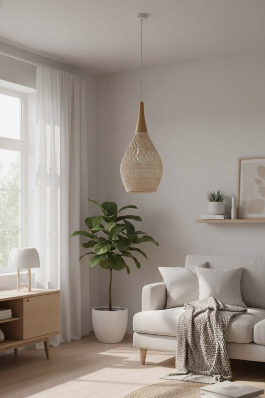 Scandinavian Vintage Wood Rattan Pendant Light D - Bright & Airy