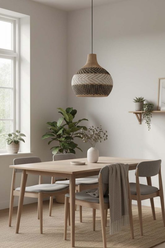 Scandinavian White Gray Rattan Pendant Light - Bright & Airy