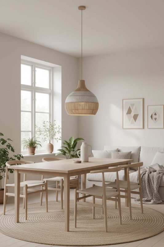 Scandinavian White Rattan Pendant Light - Modern Nordic Feel