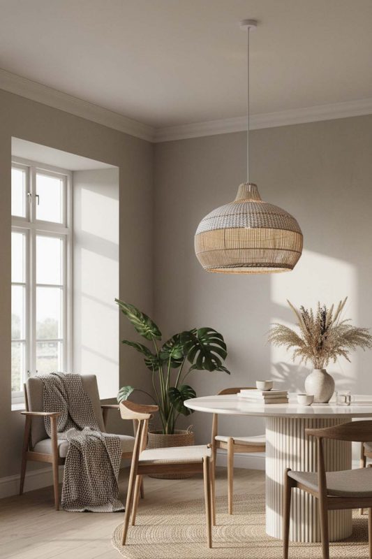 Scandinavian White Wicker Pendant Light - Soft & Cozy