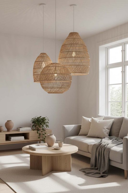 Scandinavian Wicker Rattan Sophisticated Pendant - Modern Nordic Feel