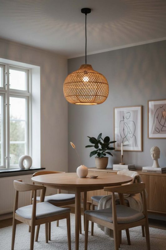 Scandinavian Wicker Swag Lamp - Bright & Airy