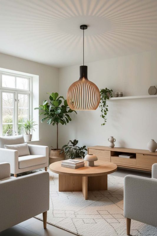 Scandinavian Wood Cage Pendant Light - Modern Nordic Feel