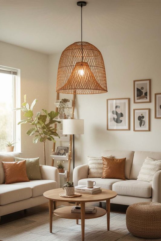 Small Space Double Layer Rattan Cage Pendant - Compact But Stylish