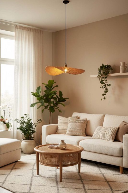 Small Space Flat Rattan Pendant Light - Compact But Stylish