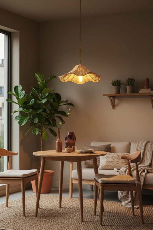 Small Space Floral Rattan Pendant Light - Minimal & Efficient