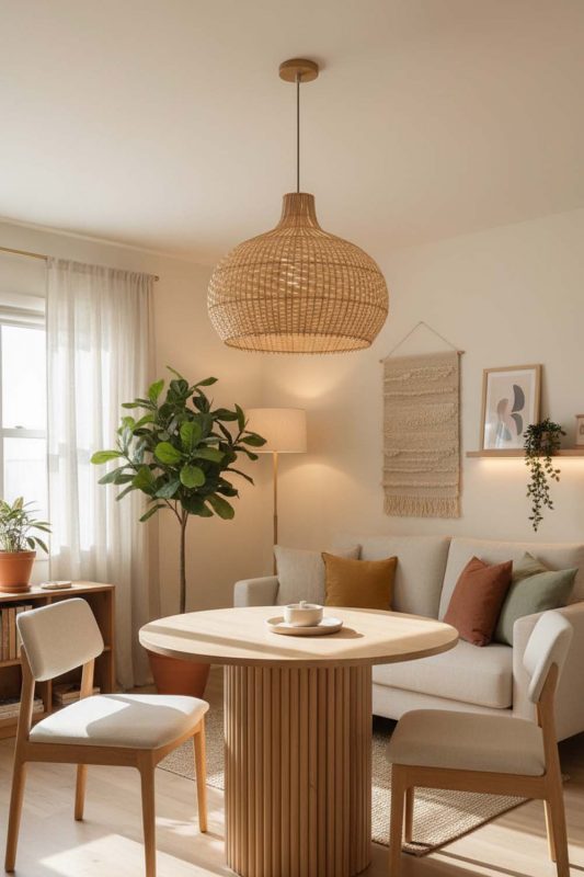 Small Space Full White Rattan Pendant Light - Clever & Functional
