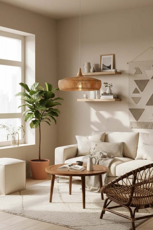 Small Space Natural Bentwood Pendant Light - Minimal & Efficient