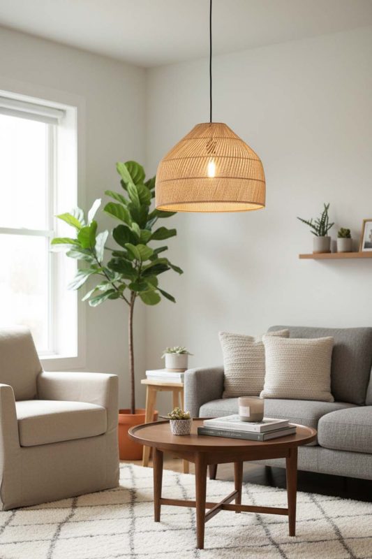 Small Space Natural Rattan Wide Dome Fixture - Space-saving & Smart