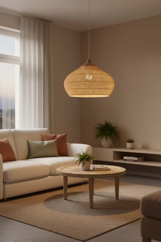 Small Space Natural Vintage Wood Rattan Pendant Light - Compact But Stylish