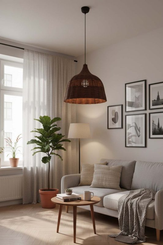 Small Space Rattan Basket Pendant Light Coffee - Clever & Functional