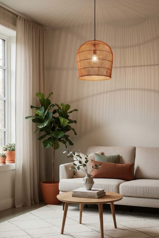 Small Space Rattan Bell Shaped Pendant Light - Minimal & Efficient