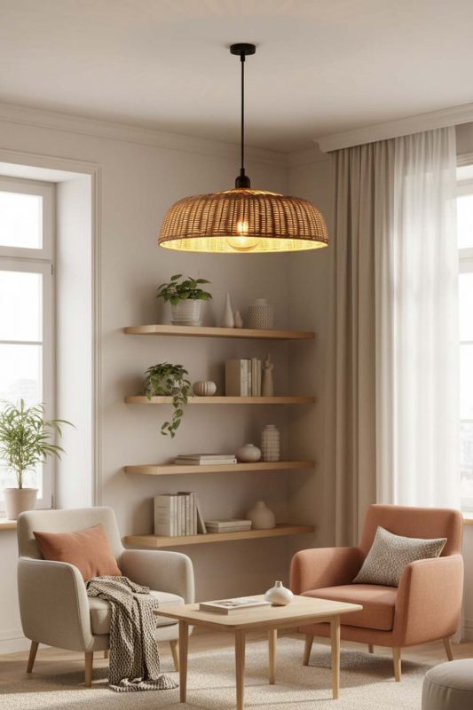 Small Space Rattan Disc Pendant Light - Compact But Stylish