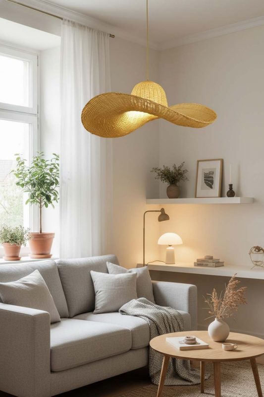 Small Space Rattan Hat Pendant Light - Space-saving & Smart
