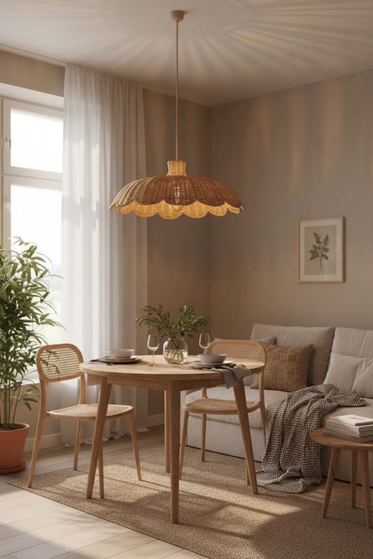 Small Space Rattan Scalloped Lampshade - Small But Mighty